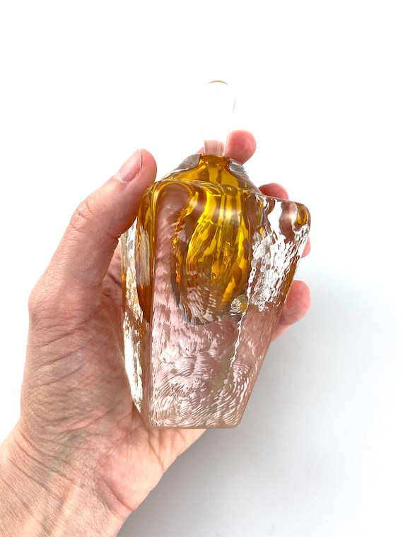 Gold Topaz Cubic Perfume Bottle - Hand Made Art Glass