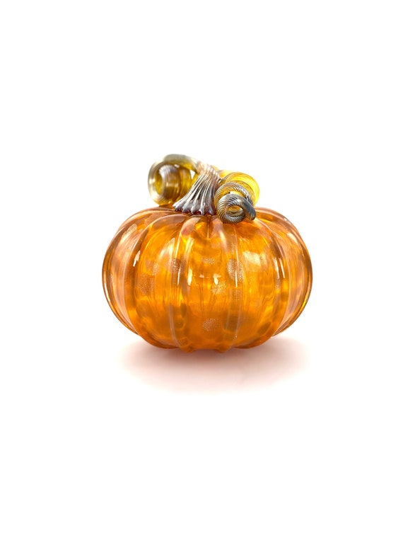 Collectors Edition Glass Pumpkin - 4.5” - Mottled Gold and Orange