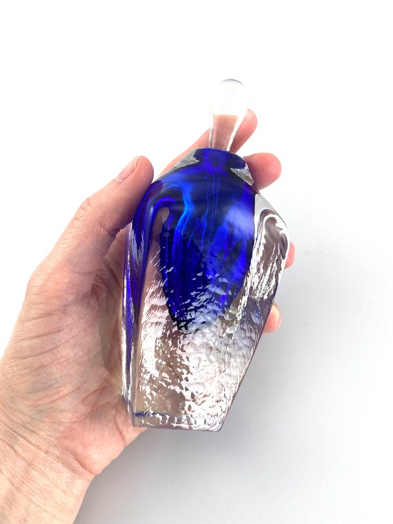 Cobalt Blue Cubic Perfume Bottle - Hand Made Art Glass