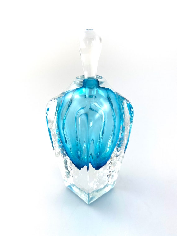 Sky Blue Cubic Perfume Bottle - Hand Made Art Glass