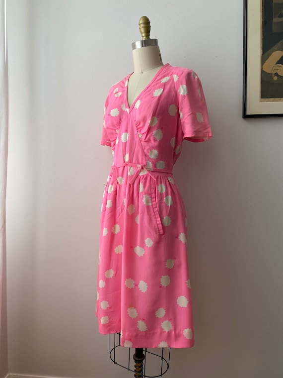 vintage silk dress / 1980s pink Arlequin PARIS drop waist shirtdress OS