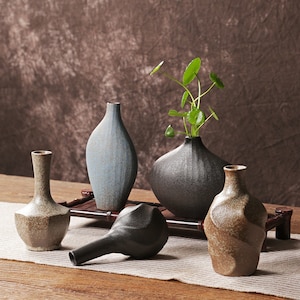 Oriental Clay Pottery Vase/Tea Dinner Table Vase/Table Ware Home Decoration/Zen Tea Culture Minimalism Vase/Handmade Pottery Water Series