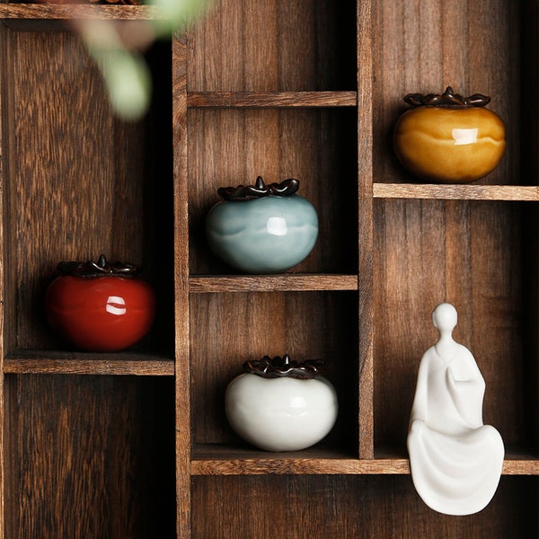 Ceramic Tea Leaf Storage Jar in Persimmon Shape/Herbal Tea Leaf Storage Pot/Jar/Oriental Decoration Jar/Kitchen Storage Container
