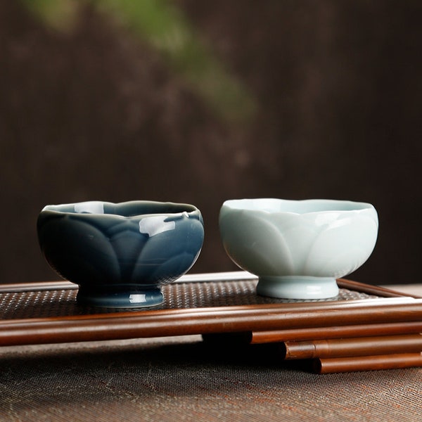 Keramik Lotus Flower Peddle Chinesische Teetasse/Lotusschale/Kung-Fu-Teetasse/Japanischer Sake/Espresso-Kaffeetasse/Zen-Kultur/Kaiserliche Farbe glasiert/