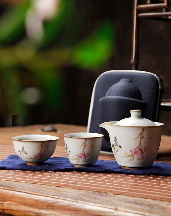 Portable Travel Tea set - Handmade Gongfu Tea Set with Tea Can, Teapots,  Teacups, Tea Canister,Tea Tray and Travel Bags (Green)