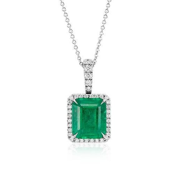 11.50 Carats Emerald & Diamond Gemstone Pendant 14K White Gold | Etsy