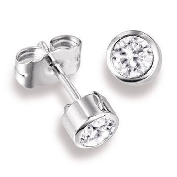 1 3 Ct Diamond Earrings High Quality Bezel Set Round Cut Stud Etsy