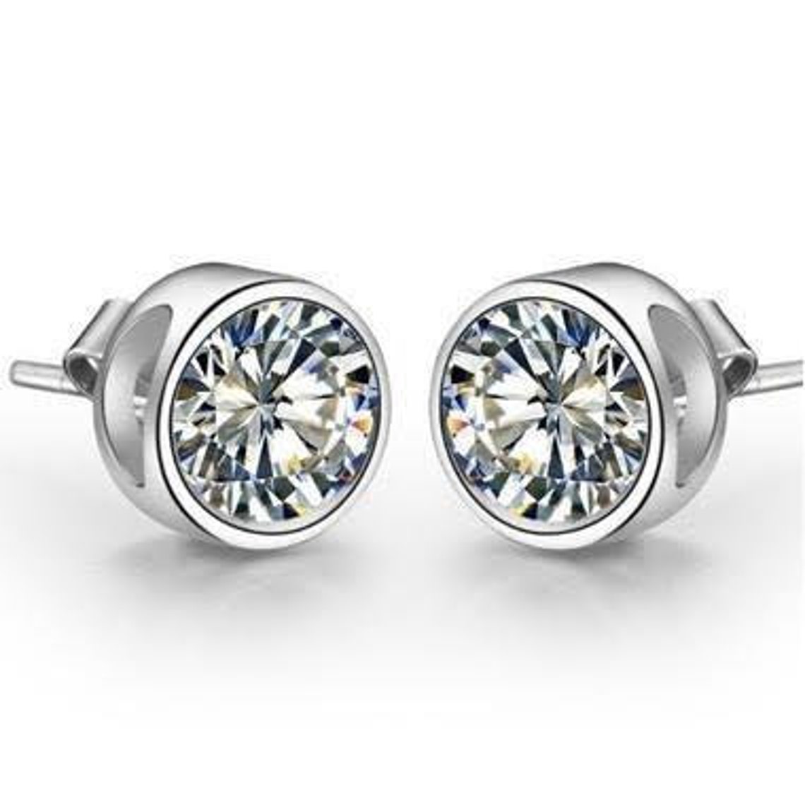 2 Carats Diamond Stud Earring White Gold 14K Etsy