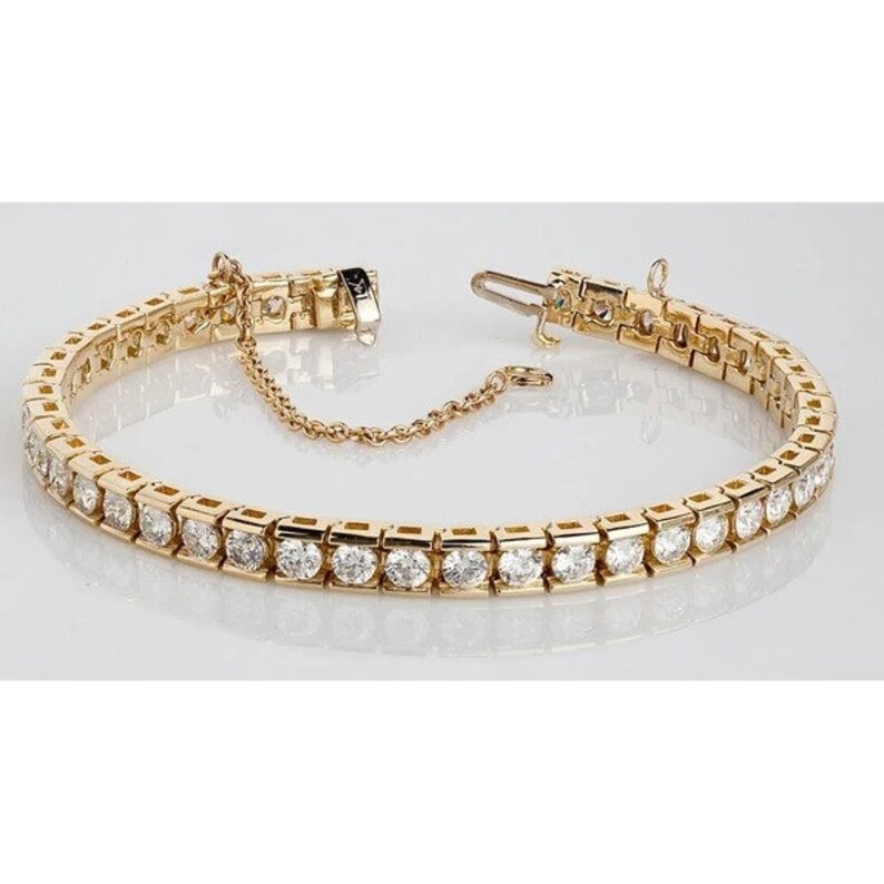9 Carat Yellow Gold Diamond Bracelet Round Diamond Tennis Etsy
