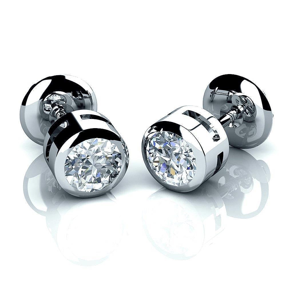 2 Carats Round Cut Diamonds Screw Back Stud Earrings White Etsy