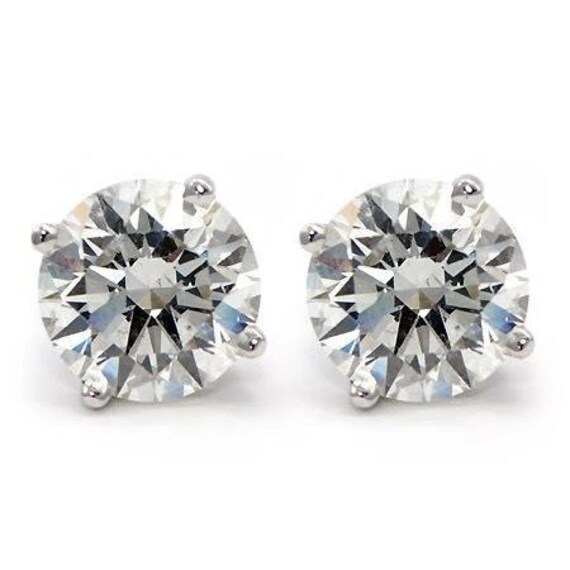 White Gold Diamond Stud Earrings 3.75 Carat Round Brilliant | Etsy