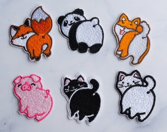 Olhe para trás e sorria, Patches colecionáveis de animais, raposa, panda, patch legal, patch de cachorrinho, patch de cachorro, patch de ferro bordado