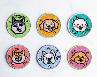 Aplique termocolante bordado de cachorro kawaii, cachorrinho adorável, fofo e doce, estiloso e de alta qualidade, ótima ideia para presente, moderno, 3,8 cm (1,5 polegadas).