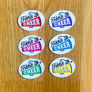 Cheerleader Stickers, Here to Cheer, Waterproof Vinyl Decals, 6-Pack