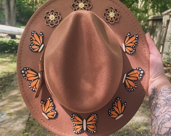 PRESALE* LIMITED EDITION flower, butterfly, cutout wide brim fedora, cottagecore fashion, gift for her, rancher hat, unique hats