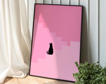 Póster de pared - gato rosa - minimalista