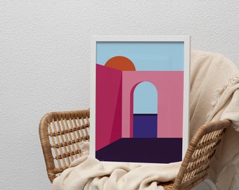 Póster de pared - puesta de sol en Santorini - minimalista