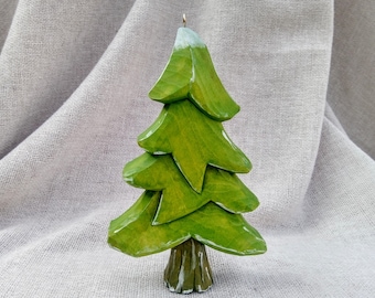 Wood Carving - Hand Carved Wooden Christmas Tree Ornament - Whittling Fir Tree Figurine - Christmas Carving Gifts - Wood Carvings For Winter
