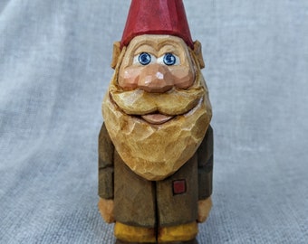 Wood Carving - Hand Carved Gnome Figurine - Wooden Gnome - Christmas Carving - Gift For Christmas - Xmas Decorations - Wood Whittling Gnome