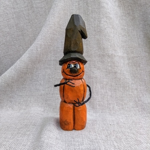 Wood Carving - Hand Carved Stacked Pumpkin Man Figurine - Carved Halloween Wood Characters - Whittling Halloween Gifts - Halloween Decor