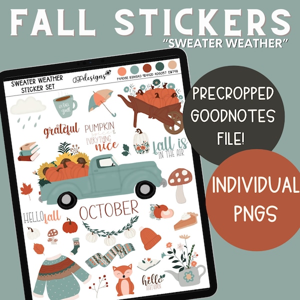 Fall Digital Stickers, Fall Planner Stickers, Goodnotes Stickers for Fall, Autumn Stickers, Sweater Weather Stickers, Seasonal Stickers