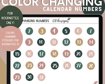 Color Changing Stickers, Calendar Numbers, Goodnotes Stickers, Monthly, iPad, Planner Stickers, iPad Stickers