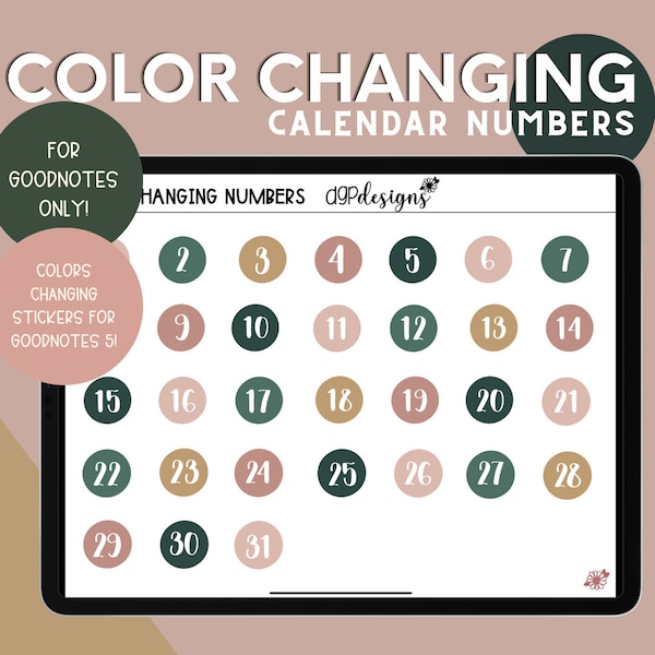 Color Changing Stickers, Calendar Numbers, Goodnotes Stickers, Monthly, iPad, Planner Stickers, iPad Stickers