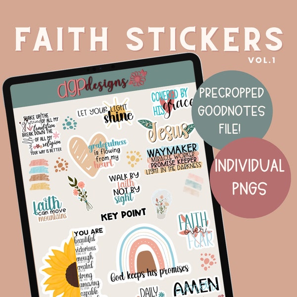 Faith Digital Stickers, Christian Stickers for Goodnotes, Prayer Stickers for Digital Planner, Bible Journal Stickers, Devotional Stickers