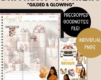 Birthday Digital Stickers, Luxury Birthday Stickers, Celebration Stickers for Goodnotes, PNG Stickers, Happy Birthday Stickers