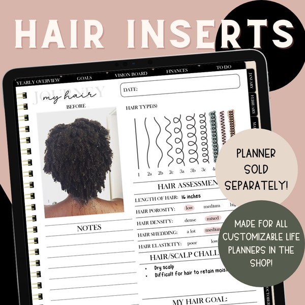 Hair Care Templates, Hair Care Planner Inserts, Goodnotes Templates, Hair Care Digital Planner, Self-Care Templates, Hair Journal