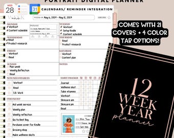 12 Week Year Digital Planner, Goal Tracker, 84 Day Goal Tracking, SMART Goal Setting, Weekly Planner, Daily Templates, Goodnotes, Notability