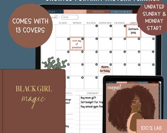2024-2025 UNDATIERT Black Girl Digitaler Planer, Afro Midjahre Digitaler Planer, Wochenplaner, iPad Planer, Goodnotes Planer, Android