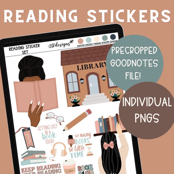Reading Digital Stickers, Reading Journal Stickers, Reading Stickers for  Goodnotes, Precropped Stickers, Book Review Stickers, iPad Stickers 