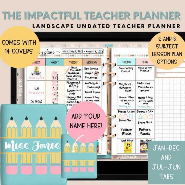 Digital Teacher Planner, Undated Teacher Planner, 2023-2024 Academic Planner, Lesson Planner, Planner for Goodnotes, Notability