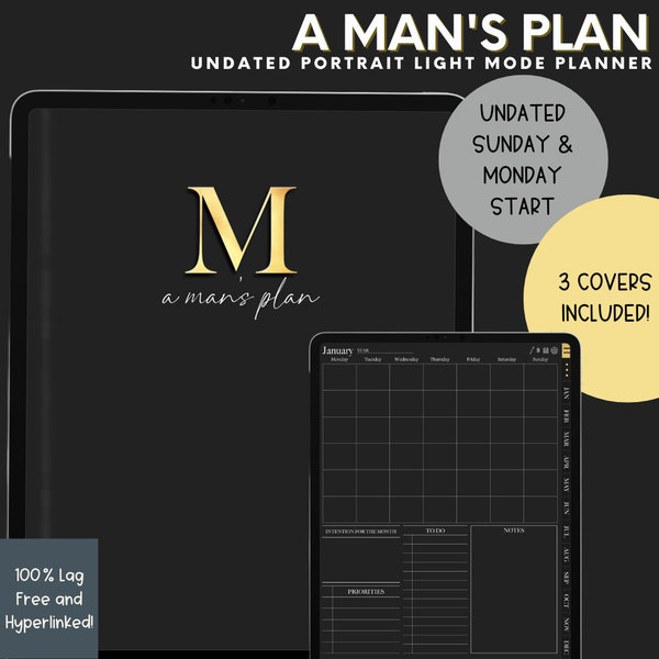 2024 Mens UNDATED Digital Planner, 2024 Planner, for iPad, Goodnotes, Notability, Xodo, Weekly Planner, Monthly, Daily Planner, Life Planner