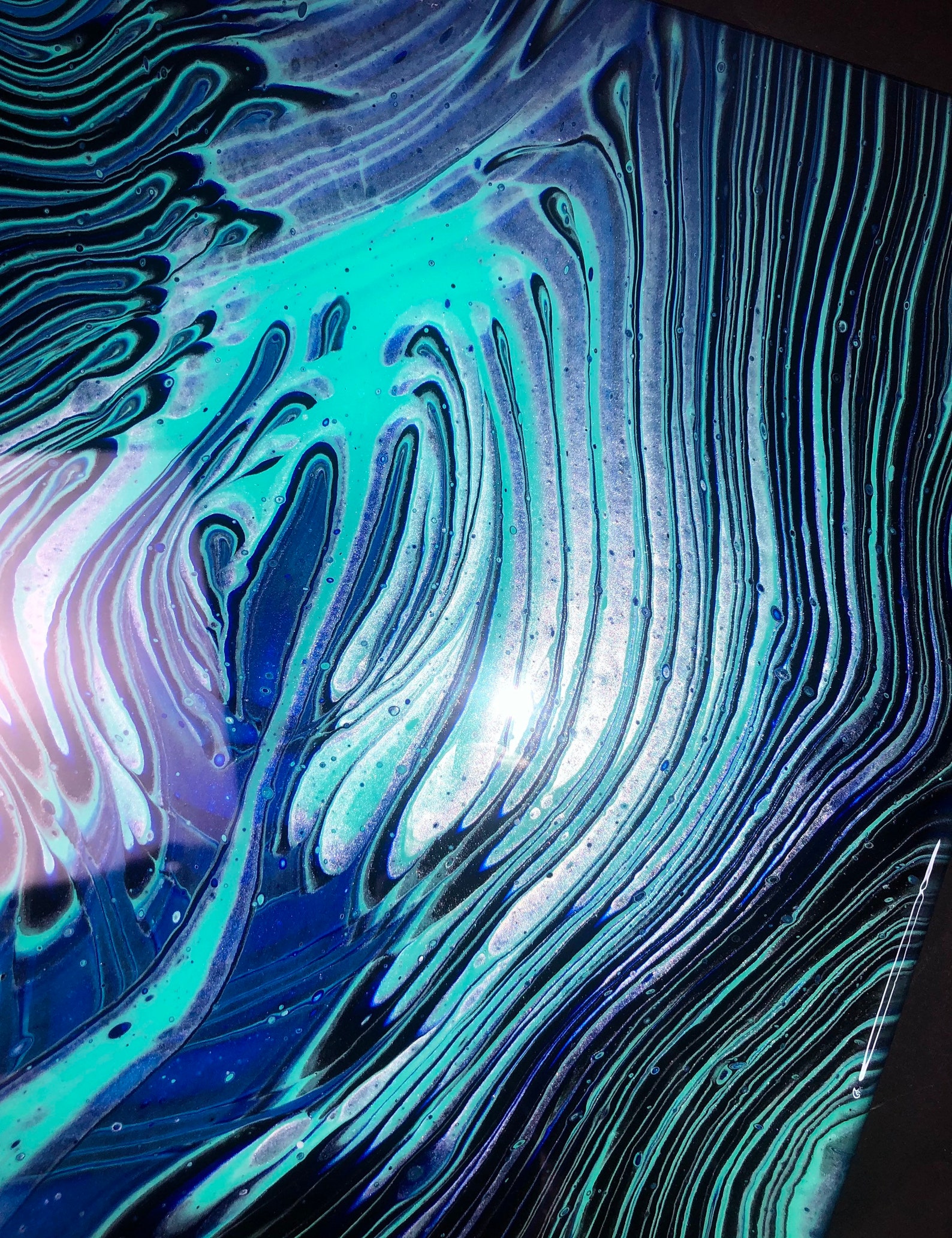 Teal Acrylic Pour Abstract 12x12 Wall Art Etsy