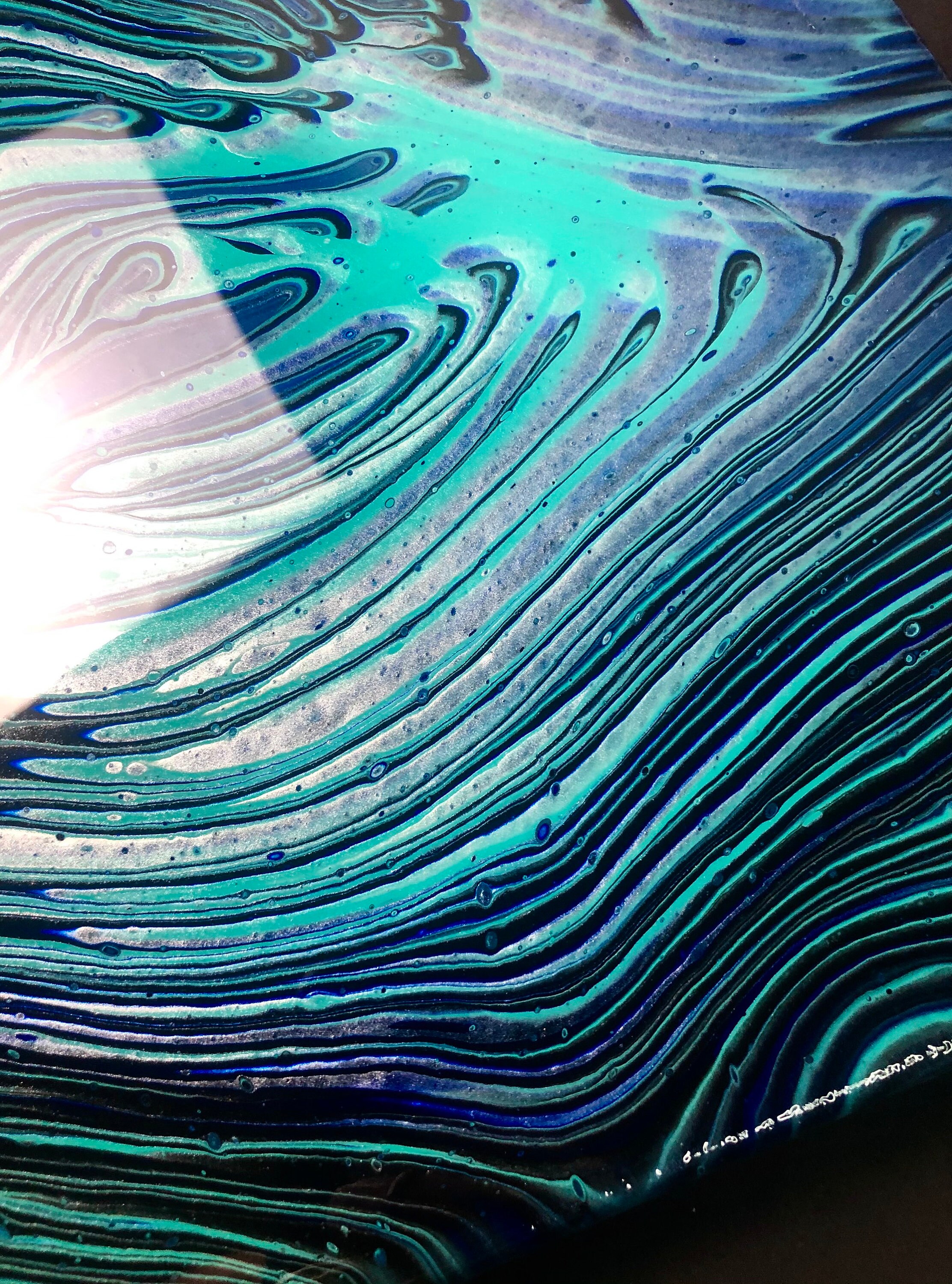 Teal Acrylic Pour Abstract 12x12 Wall Art Etsy