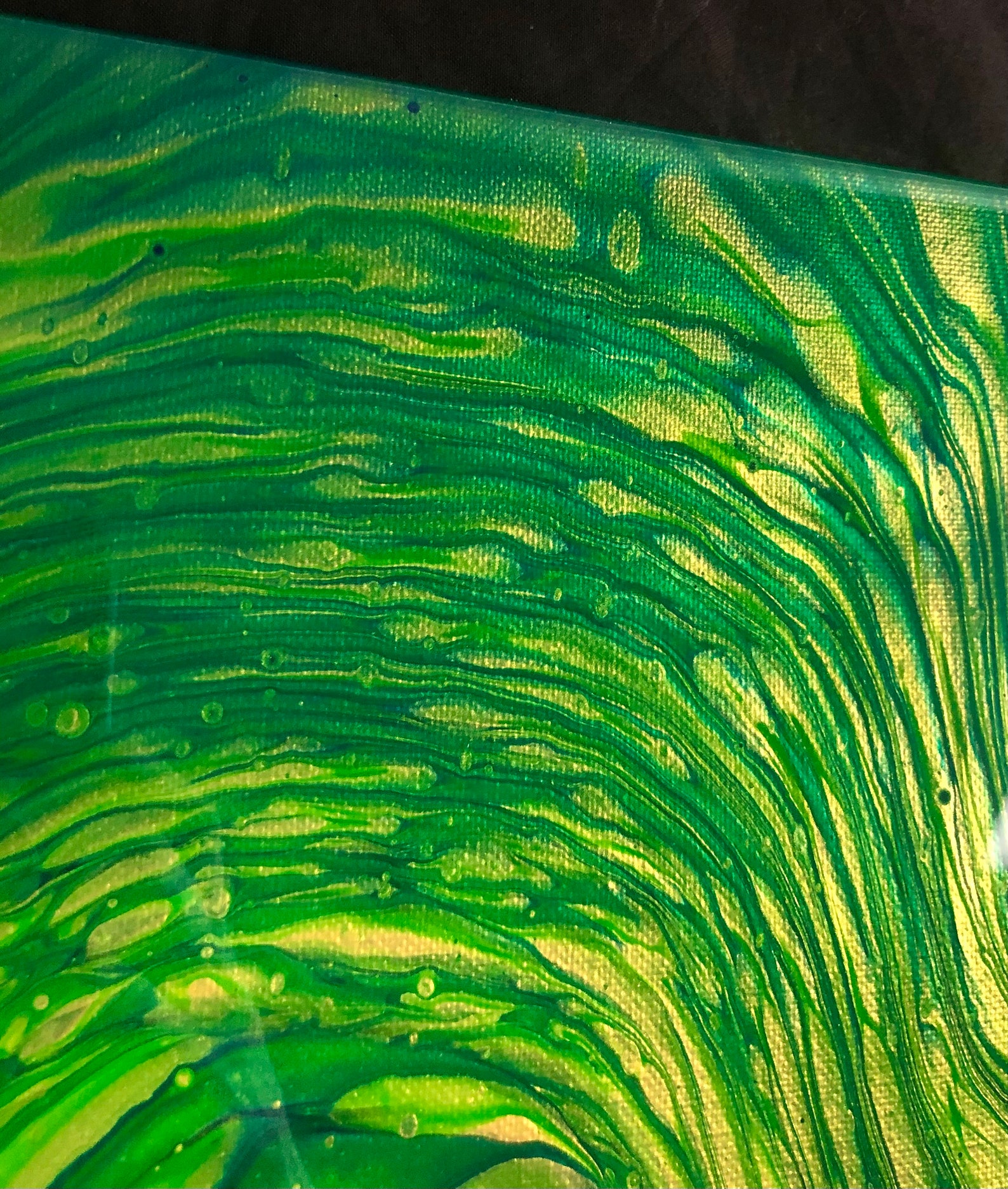 Green and Gold Metallic Acrylic Pour Painting 12x12 Epoxy Etsy