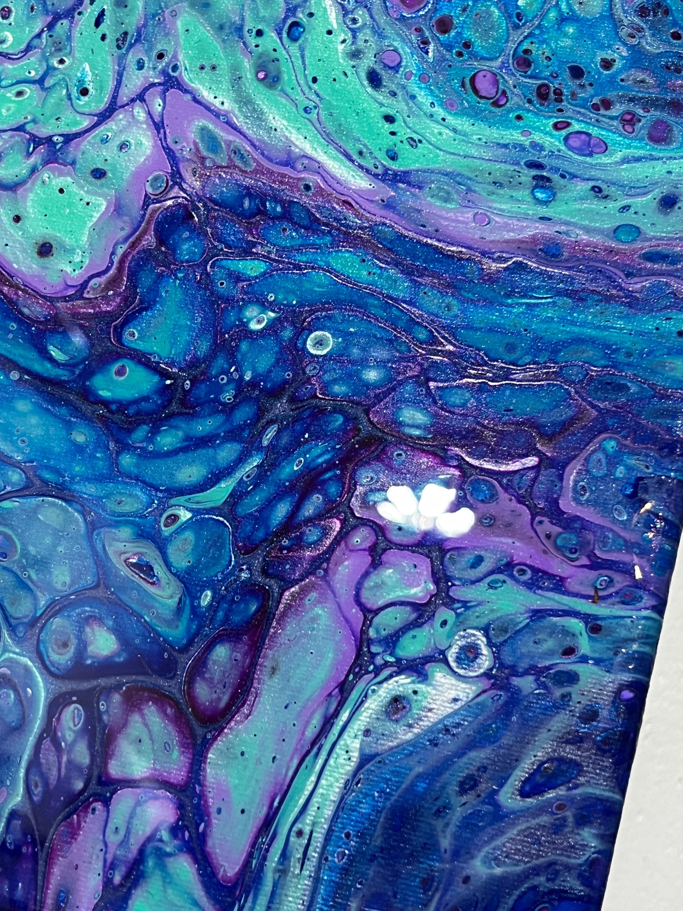 青と紫の抽象的なアクリル画 8X8 - Etsy 日本