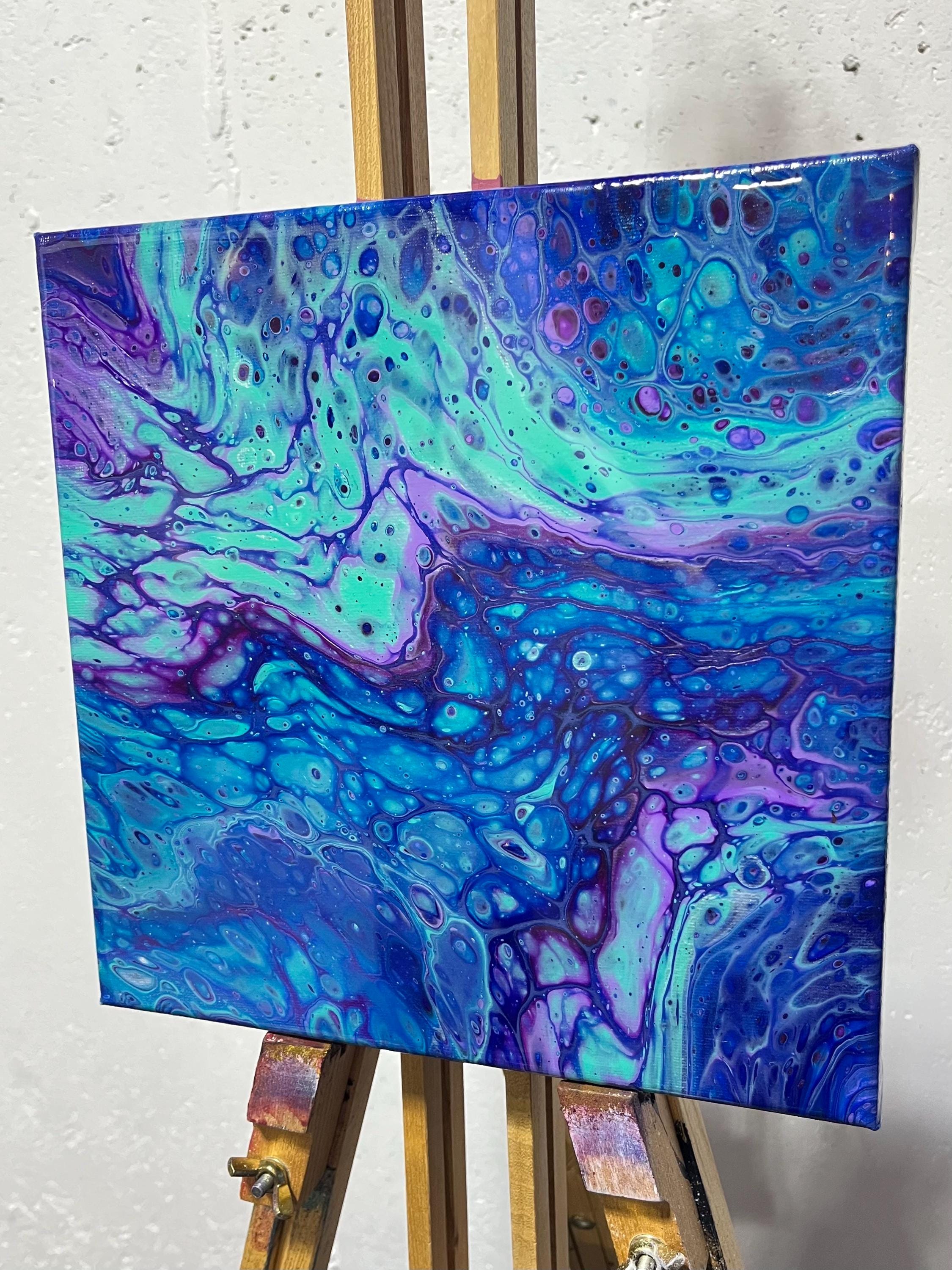 青紫色の抽象油彩画 青と紫の抽象的なアクリル画 8X8 - Etsy 日本