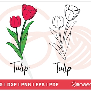Tulip SVG Cut Files | Flower SVG-bestanden | Bloemenboeket SVG | Bloemen Boeket | Botanische Illustratie | | commercieel gebruik Direct downloaden