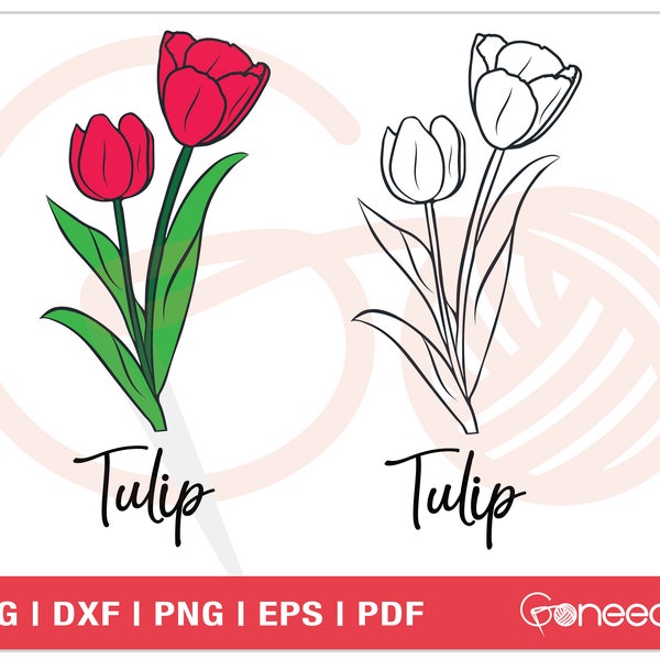 Tulip SVG Cut Files | Flower SVG Files | Flower Bouquet SVG | Floral Bouquet | Botanical Illustration | Commercial Use | Instant Download