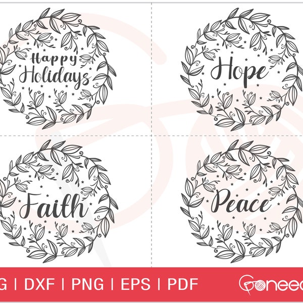 Happy Holidays, Faith, Peace, Hope SVG Cut File | Laurel Leaf Wreath | 2021 SVG | Commercial Use | Instant Download | Sublimation
