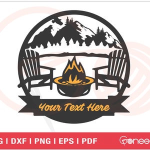 Camp Fire SVG Cut File / Camping Con sillas Adirondack / Texto personalizado / Regalos de camping / Uso comercial / Descarga instantánea / Vector imprimible