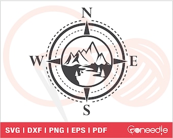Camper Kompas SVG | Bergen en bomen Kompas SVG | Bestand voor natuurlandschapsbeheer | Commercieel gebruik | Direct downloaden | Afdrukbare vector