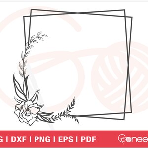 Flower Frame SVG, Floral Frame Cut File, Flower Monogram Frame, Floral Wedding Template, Floral Shape Frame Iron On, Vector, Sublimation