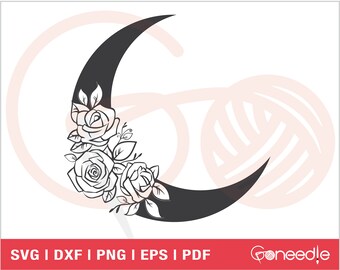 Moon Flowers SVG Cut File | Moon Floral SVG | Dreamcatcher With Flowers | Crescent Moon | Commercial Use | Instant Download | Sublimation