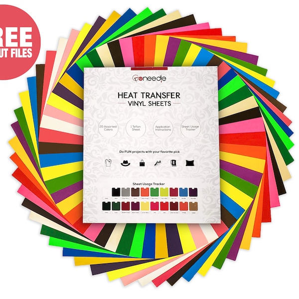 HTV Heat Transfer Vinyl Bundle: 20 Stück 12 "x 10" Blätter und kostenlose 6 SVG geschnitten Dateien, Eisen auf Diy T-Shirts mit Cricut & Silhouette Cameo