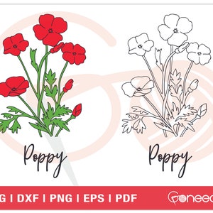 Mohn Blume SVG geschnitten Dateien | Hochzeit Bouquet SVG | Blumenstrauß | Botanische Illustration | Kommerzielle Nutzung | Sofortiger Download