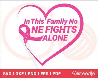 Cancer Awareness SVG, In This Family No One Fights Alone, Heal Cancer SVG, Fight For A Cure Svg, Cancer Ribbon Iron On Cut File, Sublimation